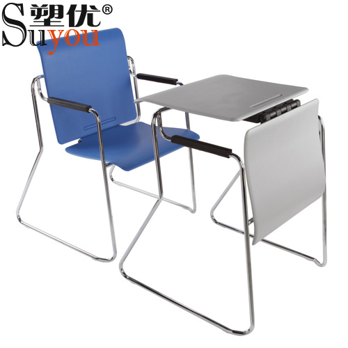 桌椅两用培训会议椅 翻转座背企业员工培训椅 多用途听课椅 上下落叠