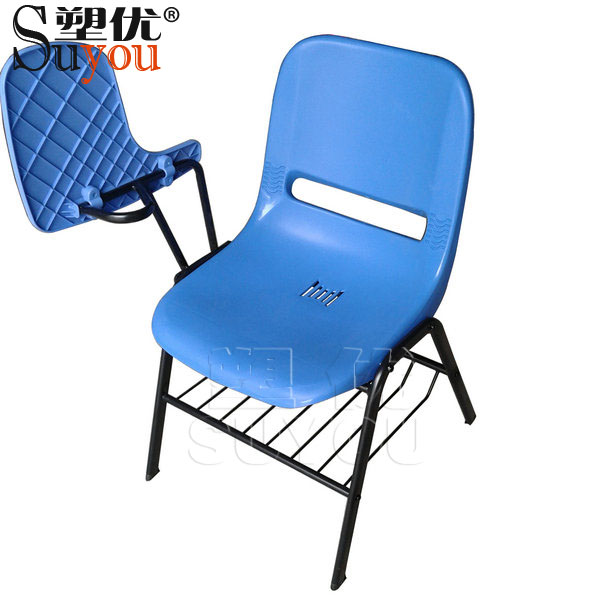翻板椅新闻椅写字椅黑色椅架一体成型塑料座背 SY3005